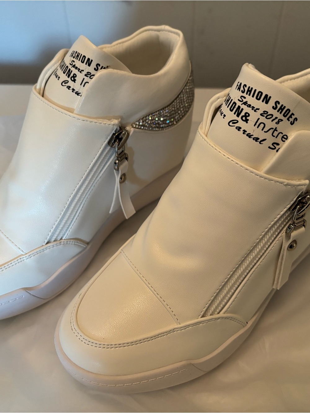 White Wedge Sneaker with Side Zipper